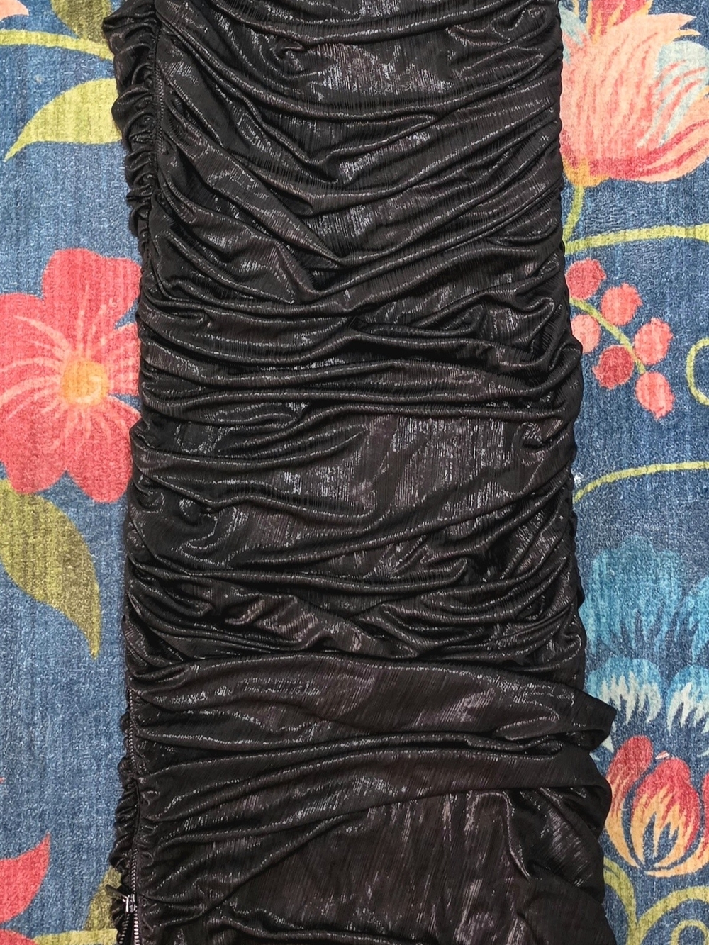 House of CB Black Ruched Zipper Dress with Subtle Sheen